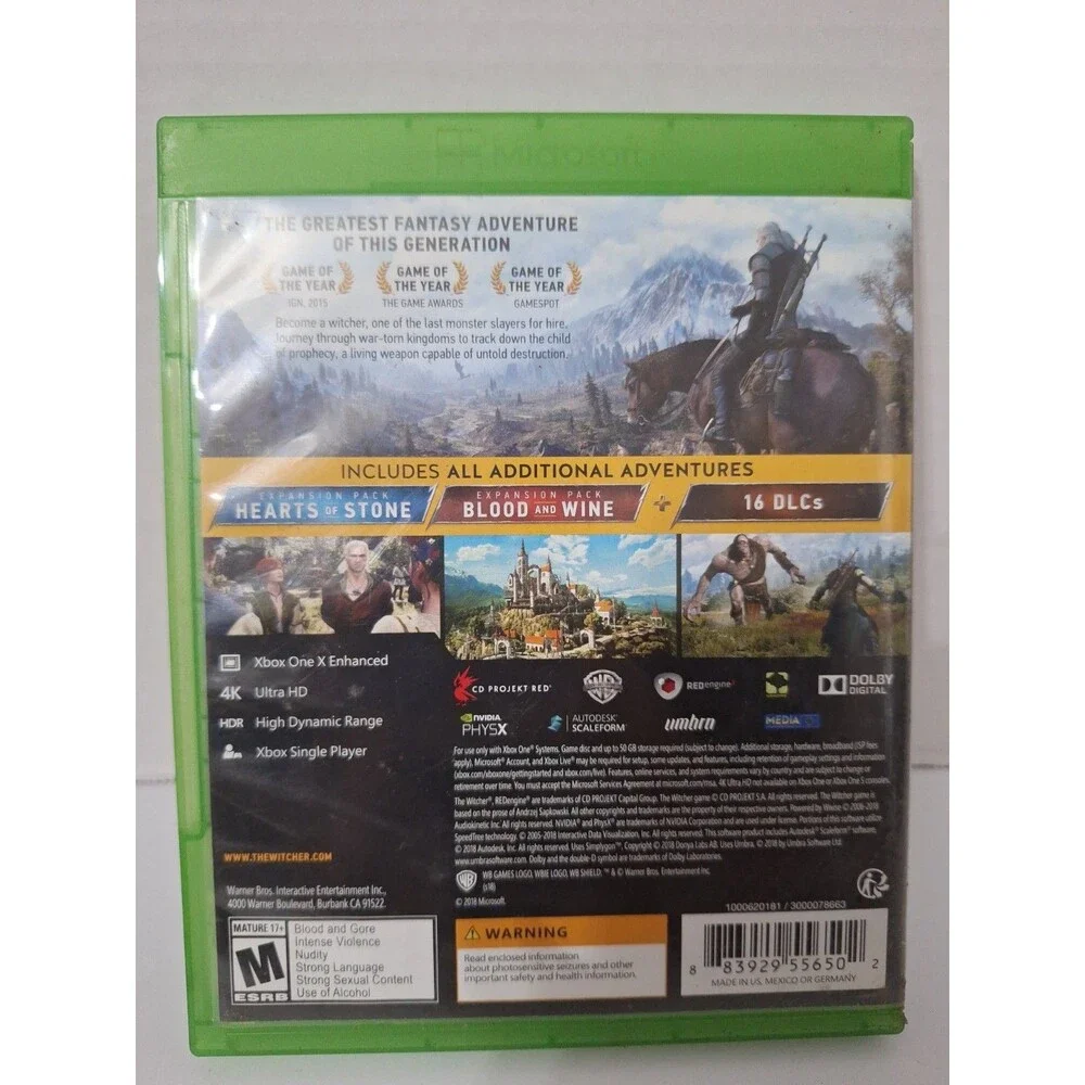 The Witcher 3: Wild Hunt - Complete Edition - Microsoft Xbox One - CIB - Tested